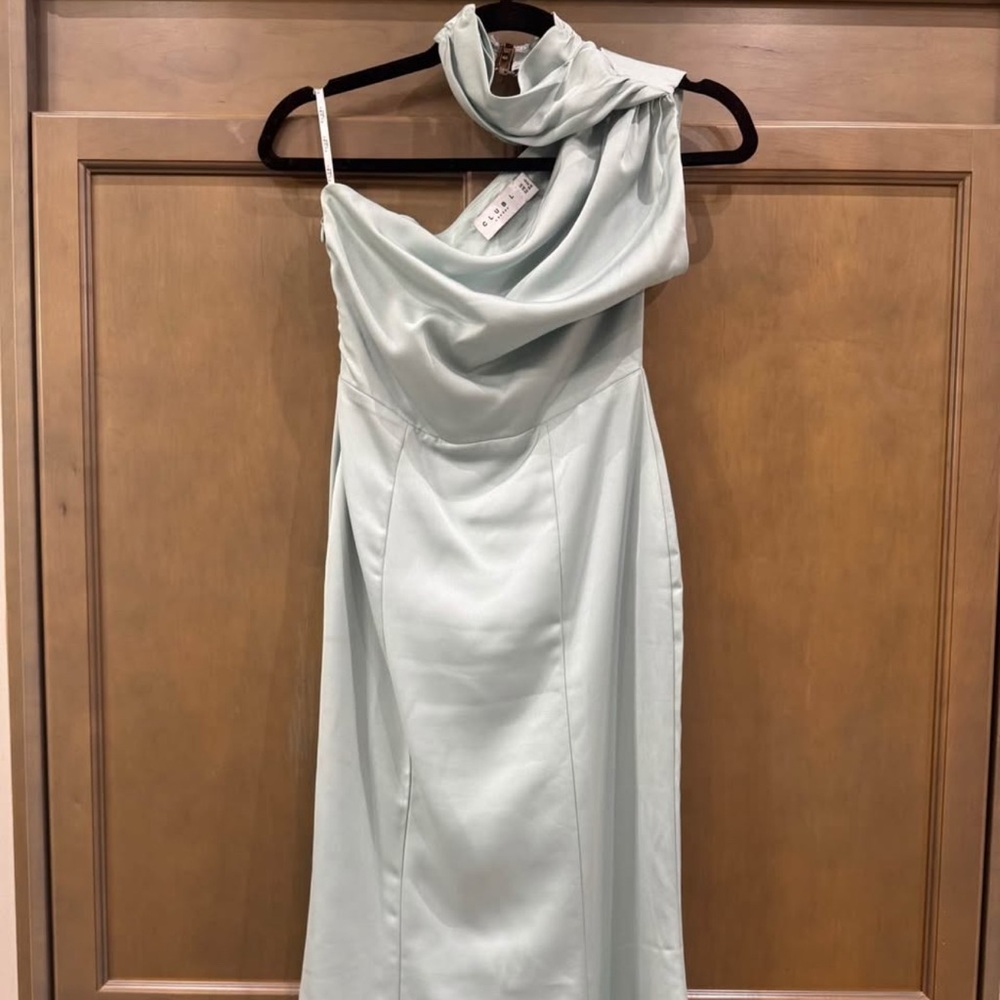 Club L London One-Shoulder Mint Blue Midi Dress - Picture 2 of 6
